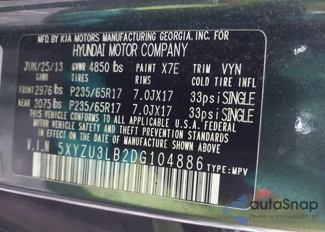 2013 Hyundai Santa Fe Sport из США, поврежденный, VIN 5XYZU3LB2DG104886